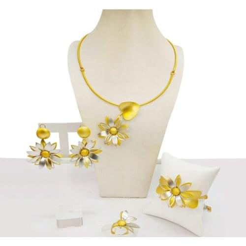 Woman Wedding African Beads Nigerian Wedding Bridal Big Flower Jewelry Sets Dubai Gold Color Beads Set Italian Gold