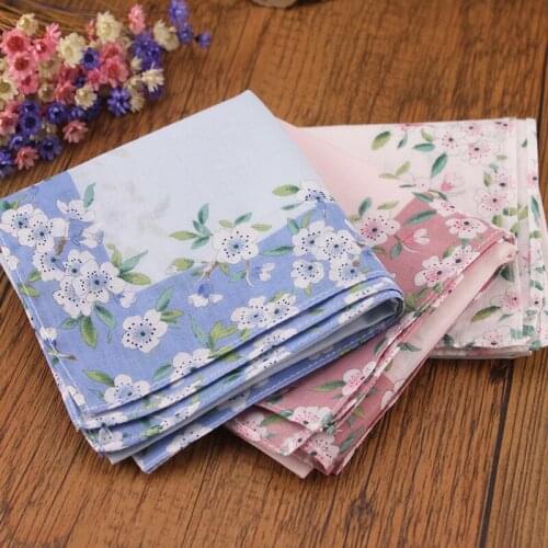 CURCYA Blue Pink White Large 100% Cotton Womens Handkerchief 43*43cm Girls Gifts Vintage Square Hankies Lady Accessories