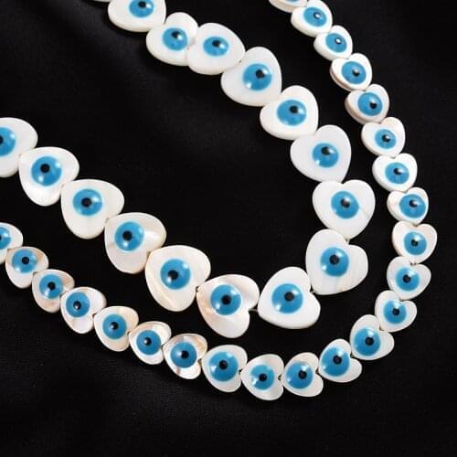 10/15mm Natural Heart Shape Blue Evil Eye Mother Of Pearl Shell Beads For Jewelry Making Charm DIY Necklace Bracelet Accessories