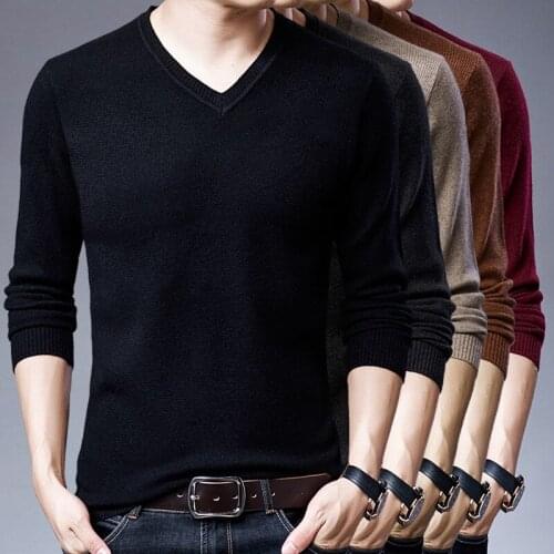 2021 Hot plus size XL sweater v-neck male loose sweater pullover sweater oversized casual solid color bottoming shirt