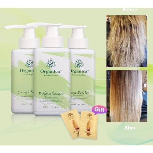 3pcs Organica Keratin hydrolyzed keratin 300ml Purifying shampoo+300ml Shape Booster+300ml Smooth Booster Hair Keratin Treatment