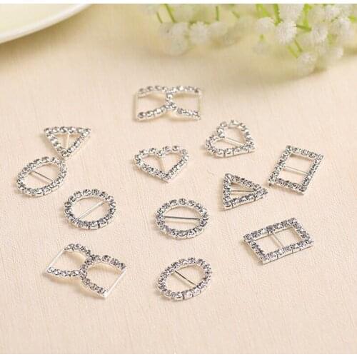 50 Pieces Silver Rhinestone Buckle Sliders Crystal Buckle Ribbon Diamante Diy Acessories Decorative For Wedding Invitation