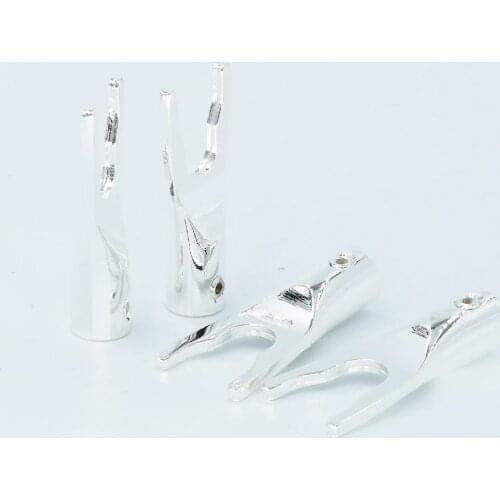 8pcs Speaker Cable Spade Plug Pure Silver Plated Audio Grade Connectors