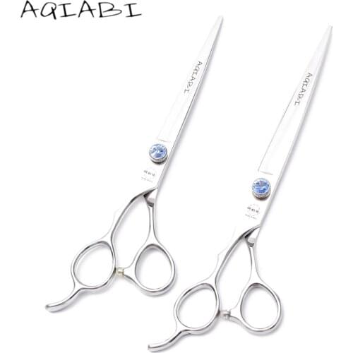 A8003 7'' 7.5'' AQIABI Japan 440C Professional Dogs Cats Pet Hair Shears Hairdressing Scissors Straight Cutting Shears Left Hand