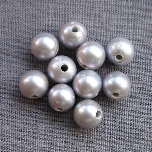 Free shipping wholesale 8.5-9.5mm 10Pcs 2mm Hole Large Hole Gray Freshwater Pearl