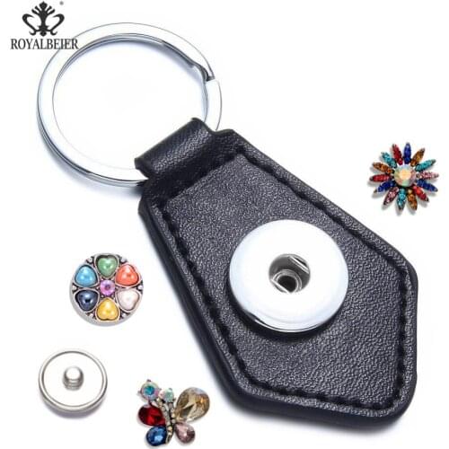 Royalbeier DIY Keychain 8 Colors Geometry Shape Snap Key Holder PU Leather Key Chain Christmas New Year Gift Wholesale Keyrings