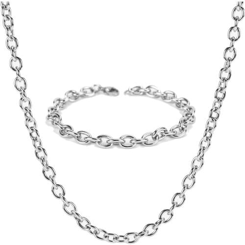 7.5mm Width Man Woman link chain Stainless Steel Necklaces Bracelet Sets Jewelry
