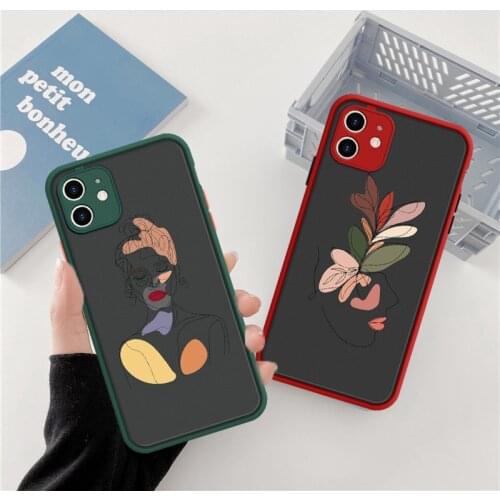 Art Line Painting Phone Case for IPhone 11Pro Max 7 8 Plus X XR XS 6S Plus SE2 Back Cover Flower Bumper Transparent Capa Shells