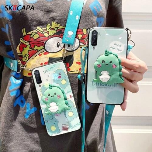 Cute Animal Dinosaur Stand Phone Case For Xiaomi Cc9 Pro 9 SE 8 Lite A2 6X 5X A1 Max Note Mix 3 2 play Lanyard Strop Rope Cover