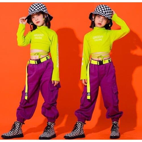 Kids Festival Hip Hop dancing Clothing Black Sweatshirt Crop Tops Cargo Pants for Girls Dance Costumes Street Clothes wear