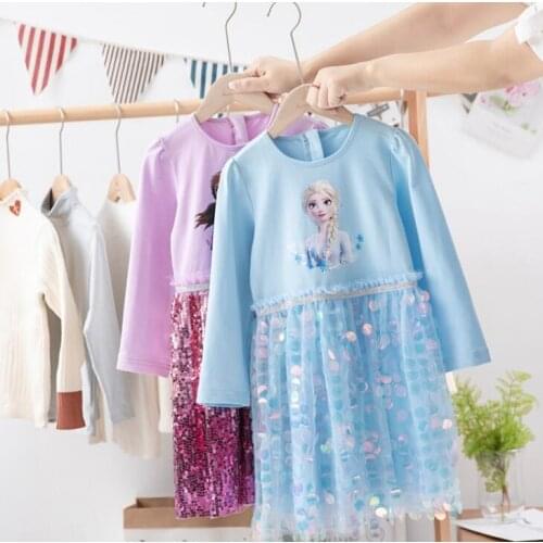 Girls Dresses Long Sleeve Cartoon Elsa Long Sleeve Baby Girls Spring Dresses Kids Cotton Clothing Casual Dresses for 2-7Years