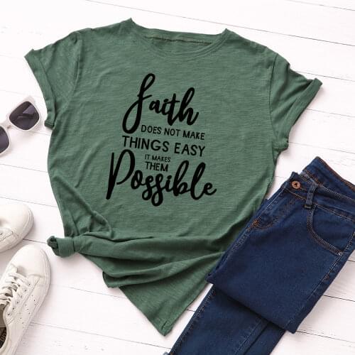 Graphic T Shirts for Women Cotton Short Sleeve Tee Female Shirt Tops Summer Casual Print Clothes Faith Doesn't Make Things Easy