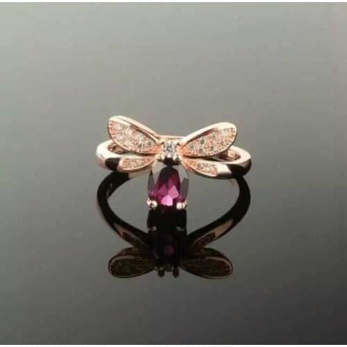 Natural red garnet gem ring Natural gemstone ring S925 sterling silver ring trendy Elegant Lovely butterfly women gift Jewelry