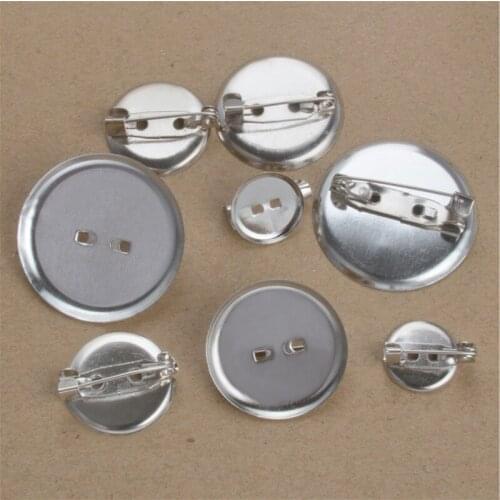 50pcs Metal Sliver Color 15 20 25 30 mm Round Brooch Base Cabochon Blanks Trays with Brooch Pins Cameo Cabochon Base Setting