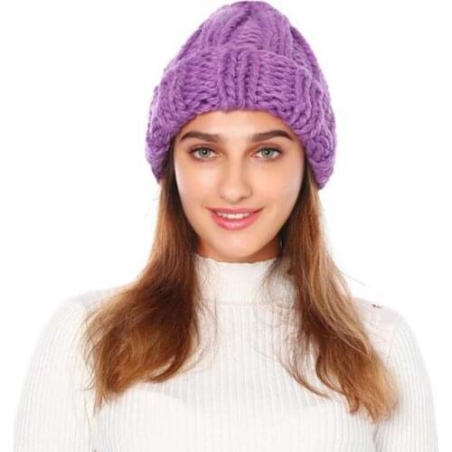 Hot Sale Free Shipping Women Winter Warm Knitted Hat Fashion Solid Beanie Female Outdoor Sport Cap Casual Cotton Wool Hats