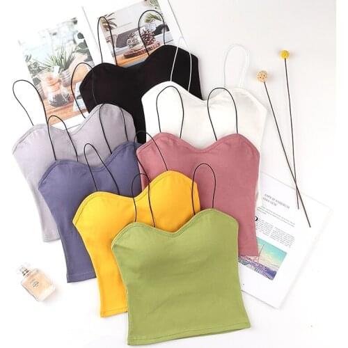 New Summer Women Tank Tops Sexy V-Neck Padded Tanks Tops Strap Camisole Vest Solid Sexy Women Tops Thin Shoulder Straps Wear