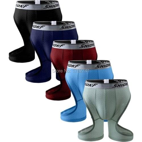 Men Underwear Athletic Supporter Breathable Boxers Shorts Underwear Male Long Leg Mens Boxer Open Side Shorts Shtretchy Boxers