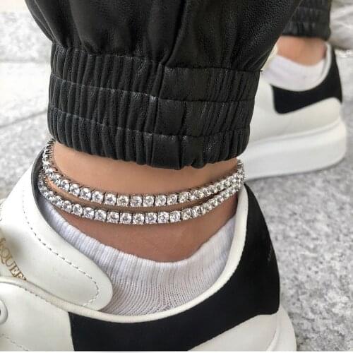Men chain anklet bracelet 9" 10" iced out bling white cz tennis chain anklet for men 2021 summer new hip hop men jewelry