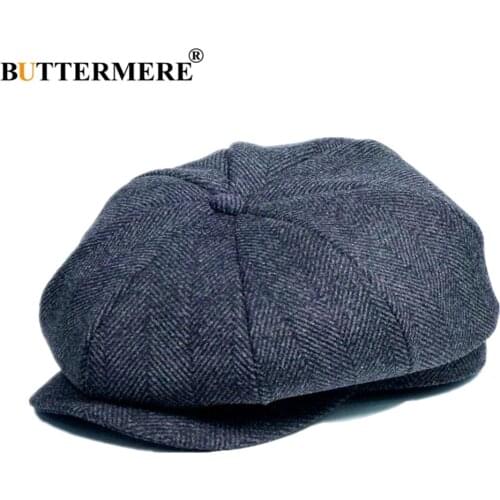 BUTTERMERE Wool Herringbone Newsboy Cap Tweed Gray Mens Hats Gatsby Flat Cap British Vintage Woolen Autumn Winter Male Beret