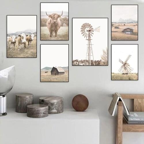 Nordic Pastoral Style Scenery Animal Wall Art Canvas Painting Posters and Prints Wall Pictures Living Room Decor (No Frame)