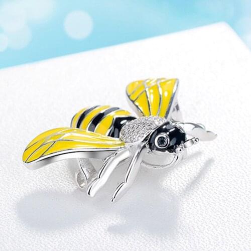 Newest Unique Handmade bee Brooch insect Jewelry silver with with black and yellow Enamel Lovers Gift Idea free ship