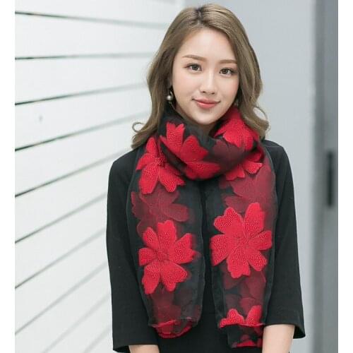 [DANKEYISI] 2017 Newest Women Scarf Luxury Brand bandana hijab Embroidery Scarf Shawl Ladies Silk Scarves Lace Sjaal Summer Fall