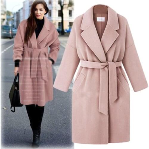 2020 New Fashion Winter Warm Coat Womens Lapel Woolen Clothes Trench Jacket Loose Sashes Overcoat Female Long Outwear New