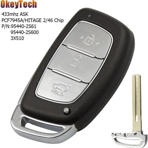OkeyTech Remote Car Key For Hyundai Solaris IX35 IX45 ELANTRA HB20 Verna 3 Buttons 433mhz ID46 PCF7945A HITAGE 2 Chip Smart Card