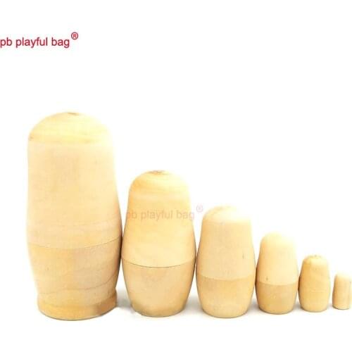 PB Playful bag Six layers white embryo Russian dolls exquisite wooden DIY toy set creative novel graffiti crafts decoration HG92