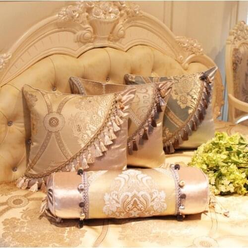 European Luxury Pillow Case Beige Blue Decorative Throw Pillow Cover Couch Chair Fringed Cushion Cover For Sofa Bed Home Decor