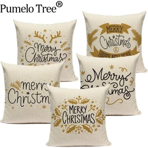 Christmas Simple Cushion Cover Golden Letters Throw Pillows Cases Living Room Alphabet Decorative Linen Pillow Case Funda Cojin