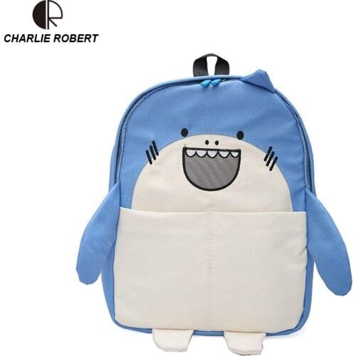 Cute Cartoon Shark & Hamster Women Lady Mini Backpack Panelled Casual Canvas Funny 2019 New Spring Style Backpack