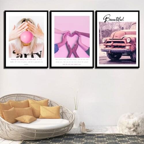 Nordic Decoration Home Landscape Posters and Prints Pink Car Canvas Painting Modern Wall Art Home Decor Picture For Living Room
