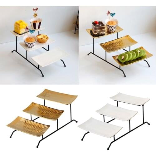 Collapsible Three Tiered Cake Serving Tray Dessert Fruit Presentation White
