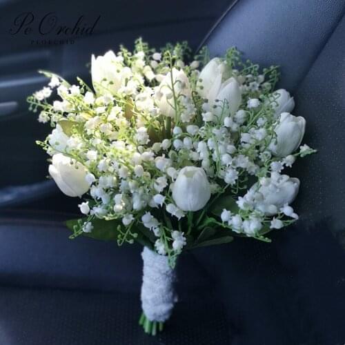 PEORCHID Romantic Valley Lily Wedding Bouquets White Green Convallaria Ramo Dama De Honor Artificial Bridal flower Hand Bouquet