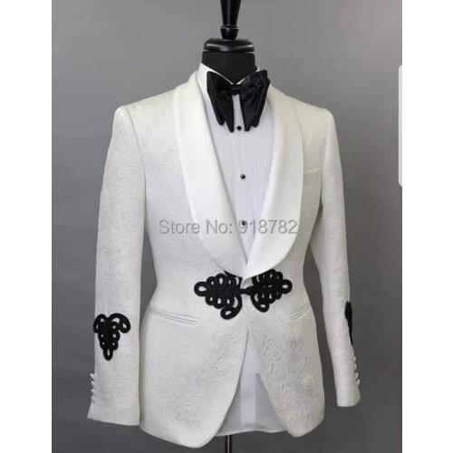 Wedding Suits For Men Groom Suit White Jacket Black Pant Chinese Knot 2019 Designers Men Suit Slim Fit Costume Homme Mariage
