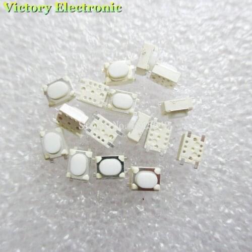100PCS/LOT 3*4*2.5mm SMD Tact Switch 4 Pin feet flat foot white legs flat button switch car key switch S