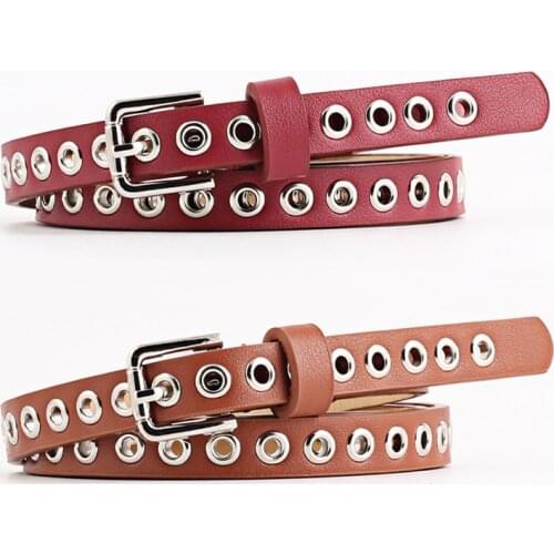 Punk style casual fashion metal hollow rivet decoration without punching thin belt belt belt belt