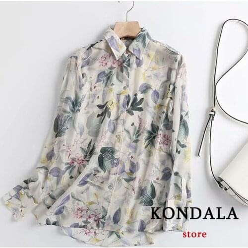 Za 2021 Vintage Chic Floral Print Women Shirts Long Sleeve Single Button Chiffon Blouses Elegant Fashion Autumn Mujer Tops