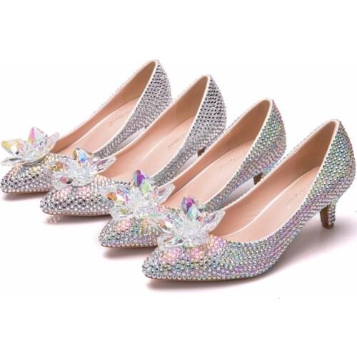 Crystal Queen Wedding Shoes Bride Women Summer pumps Crystal Lady Big Size High Heels Princess Shoes Silver Colorful Discolora