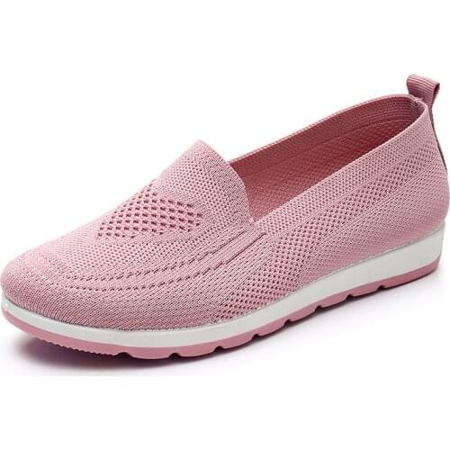 Womens Shoes Knitted Sneakers Ladies Mesh Breathable Slip On Woman Vulcanized Shoes Flats Spring Female Walking Footwear 2021