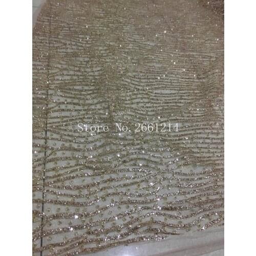 Gold color french net embroidered lace fabric for party dress BZL-HL52726 top sale glued glitter lace fabric
