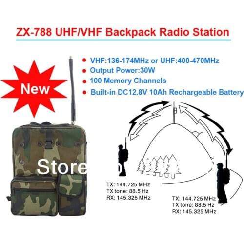 ZX-788 30W 100CH VHF/UHF Backpack Radio Station/Mobile Transceiver with Built-in 10Ah Rechargeable Battery for Police,Tourisim