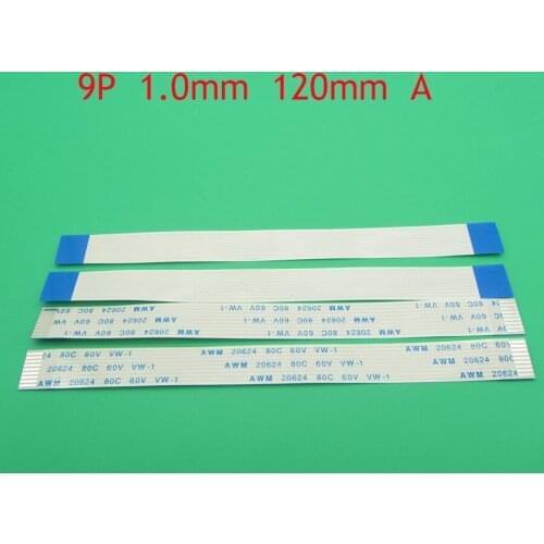 100pcs 9pin FFC FPC flat flexible cable 1.0mm pitch 9 pin A Forward Length 120mm Ribbon Flex Cable AWM 20624 80C 60V VW-1