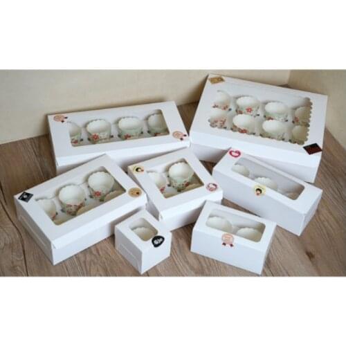 20 pcs cupcake box with window White Brown kraft paper Boxes Dessert Mousse box 1-8 Cup Cake Holders wholesalers Customized