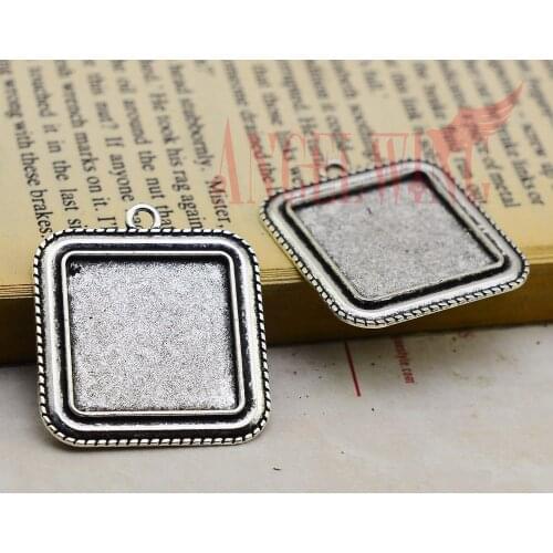 5pcs/lot 25mm inner size ( 40*35mm outer size ) Antique Silver plated Zinc Alloy Square Shape Cameo Cabochon Base Setting