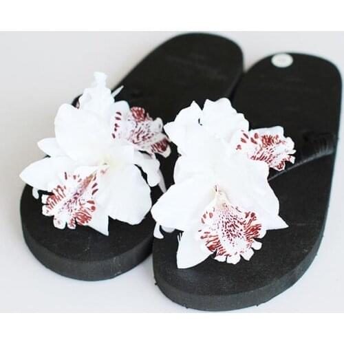 FREE SHIPPING seaside holiday white butterfly orchid beach slippers Female flowers in the summer of flat non-slip flip-flops