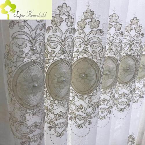 European Luxury Embroidered Pearl Tulle Curtains for Living Room Curtain Noble Bedroom Sheer Voile Window High Grade Drapes