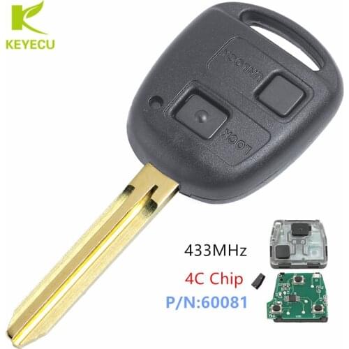 KEYECU New Replacement Remote Car Key Fob 2 Button 433MHz 4C for Toyota RAV4 Corolla Yaris P/N: 60081