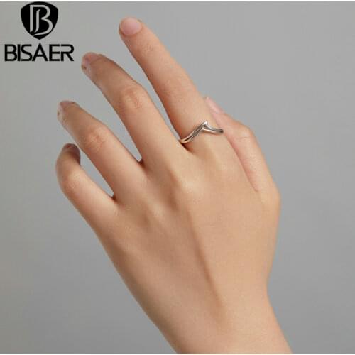 BISAER Wishbone Ring 925 Sterling Silver Ring For Women Minimalist Personalized Open Ring Bijoux Argent Fine Jewellery ECR739